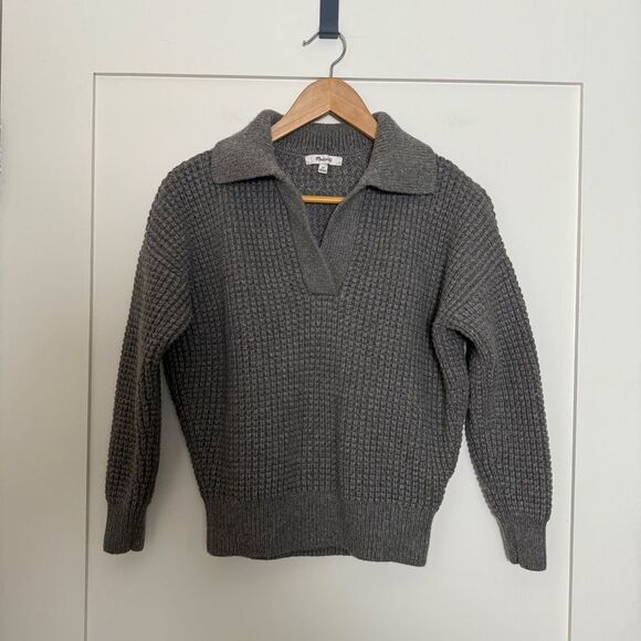 Madewell Sweaters - Madewell Waffle Knit Henley Sweater Womens Sz XS Heather Gray Cotton Wool Blend